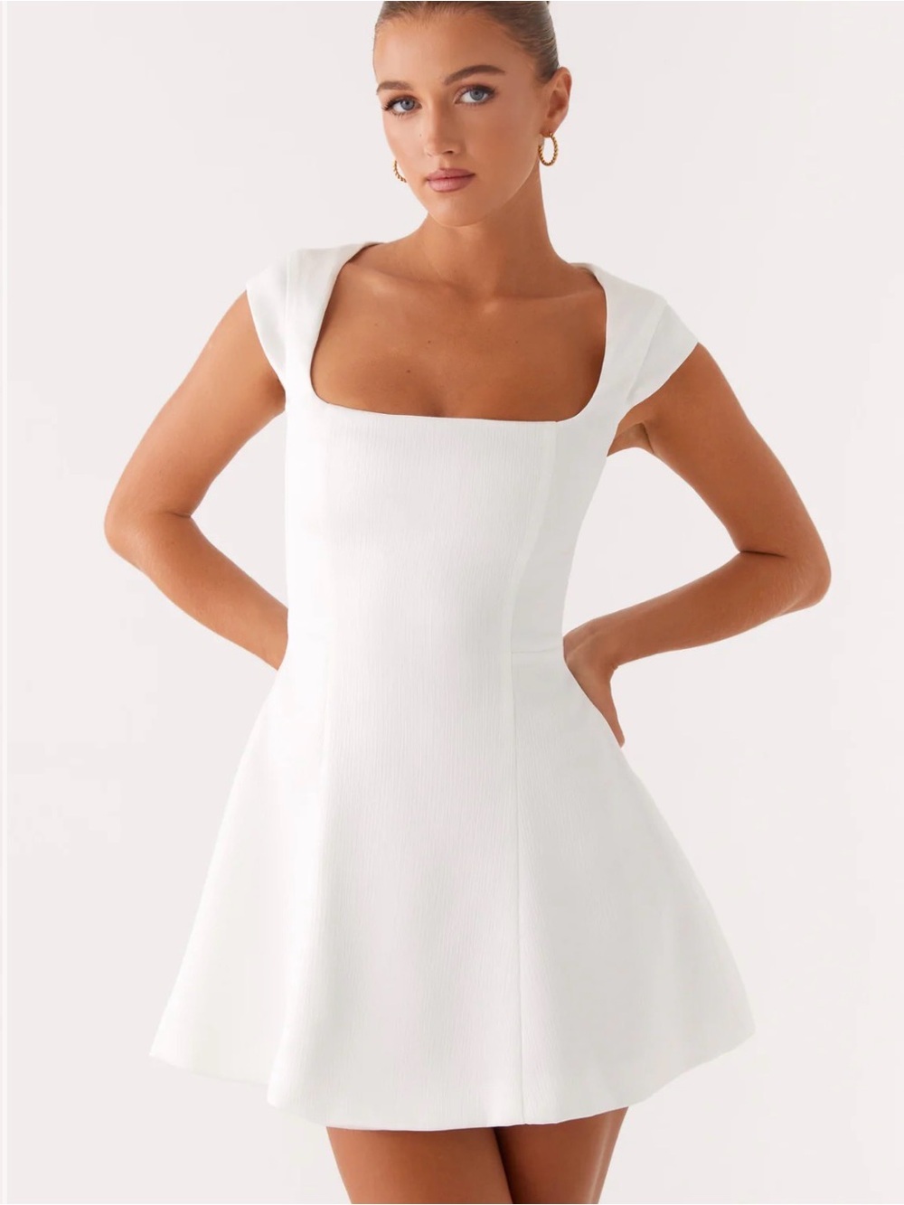 Peppermayo Maryjane White Square-Neck Mini Fit & Flare Dress